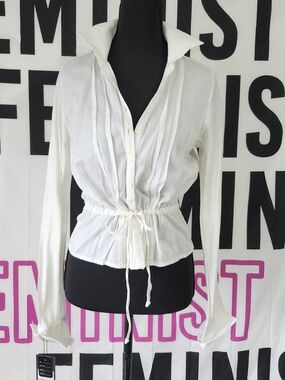 Banana Republic Linen Weave Linen Fold Cinch Waist Cotton Peplum Blouse